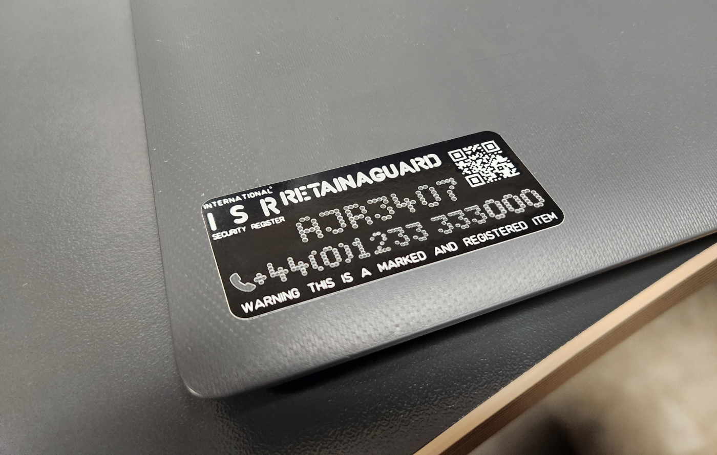 Asset marking label on laptop